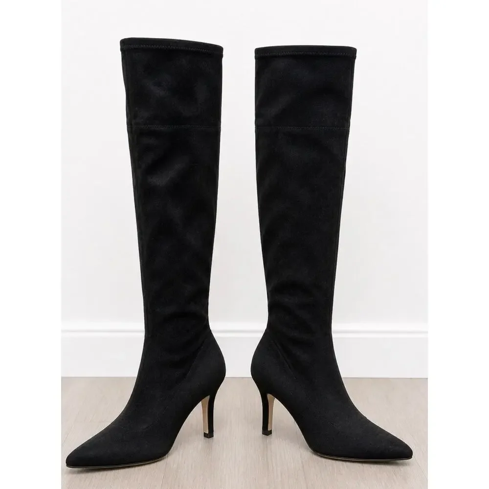 Marc Fisher Black Stretch Knee High Boots Size 7.5  2” Heel